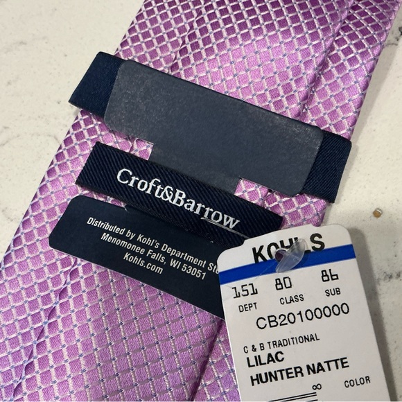 Croft and Barrow men's lilac necks neck tie silk hands made plaid geometric prin - Picture 4 of 5